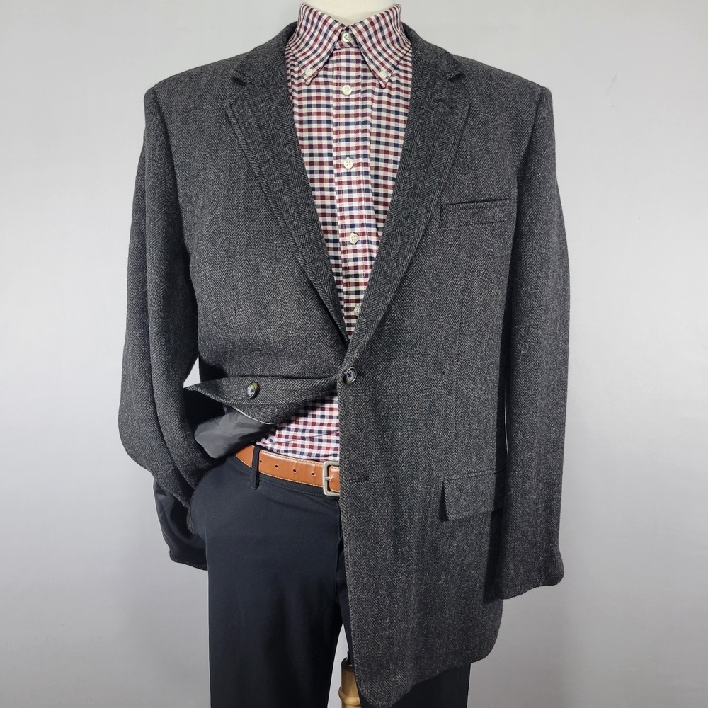Merona Men's Tweed Sport Coat Blazer Two‎ Button Gray Herringbone Wool Blend 48R